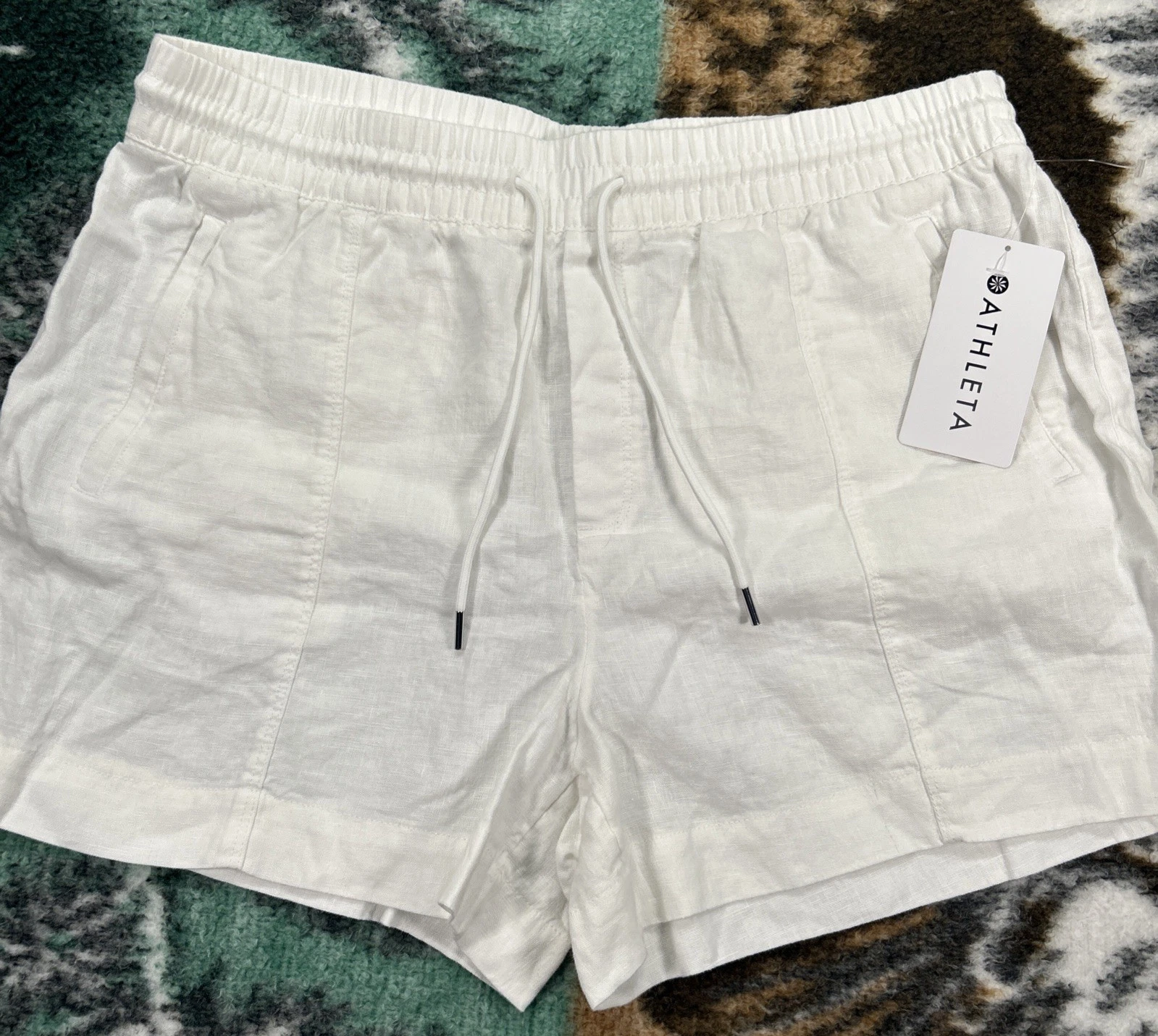 Athleta Retreat Linen Shorts Women Sz XL Drawstring Elastic Waist White NWT