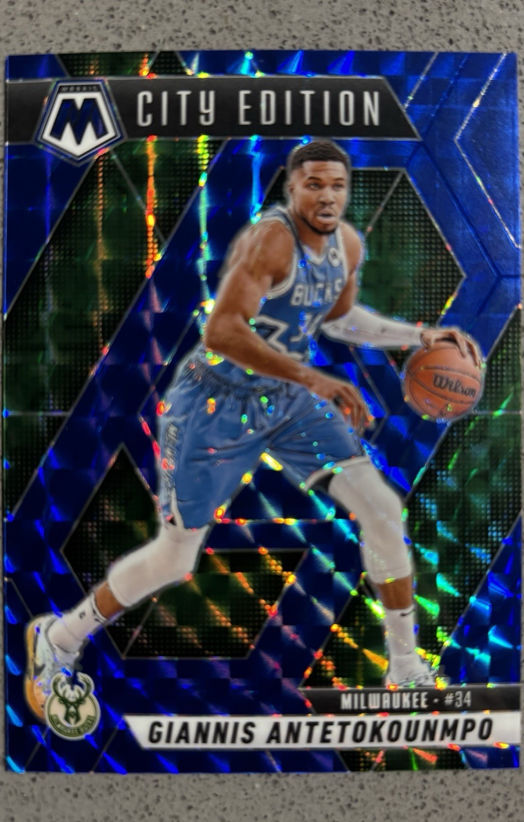 Giannis Antetokounmpo 2024 Panini Mosaic Blue #282 Serial Numbered 45/199