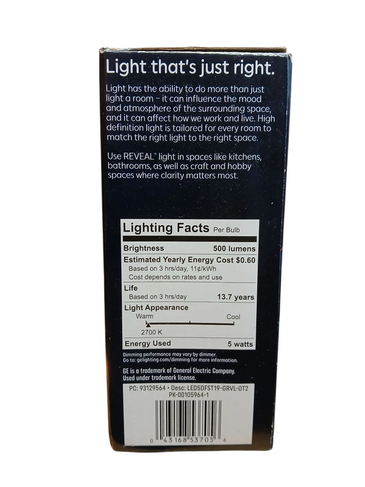 GE Reveal HD+ LED Clear Decorative Light Bulbs Dimmable Pack Of 4 - Image 2 of 4