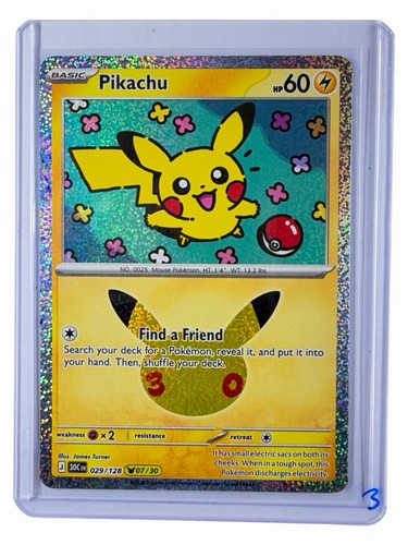 Pokemon TCG Pikachu 029/128 (07/30) 30th Celebration Rare Holo Near Mint