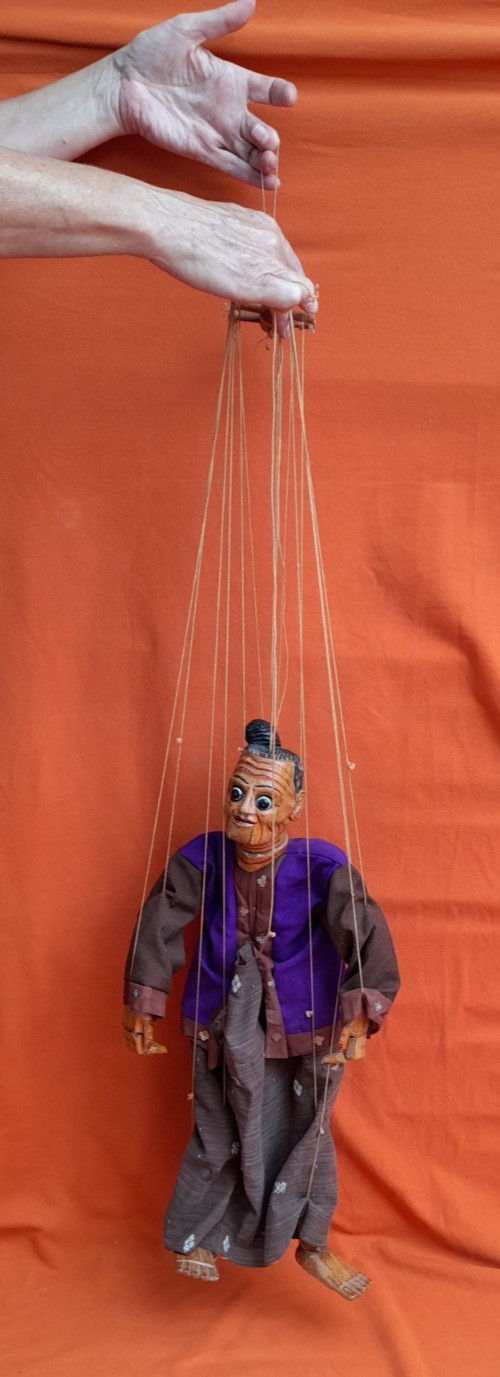 ANTIQUE BURMESE THAILAND MARIONETTE HAND CARVED DOLL PUPPET 22" TALL