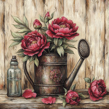 Wandbild Pfingstrosen Gießkanne Landhaus Rustikal Deko Bild Wanddeko Wandfliese