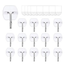 15 Small Wall Hooks for Hanging, with 20 Removable Strips, Clear Hanger Hooks...