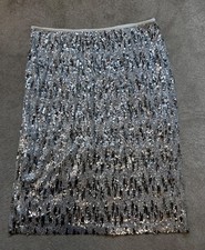Marks and Spencer Silver Sequin Skirt Womens Knee length Stretch UK Size 24