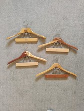 Vintage Setwell Wooden Suit Coat Hangers Lot of 4 w/ Pant Bar Advertising