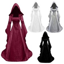 Women Cosplay Costume Vintage Style Medieval Robe Hooded Bandeau Wedding Dress