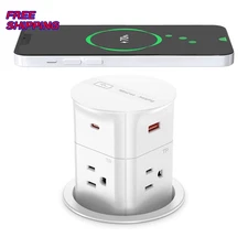 ANNQUAN 3.15" Pop Up Countertop Outlet with 15W Wireless Charger Max 20W NEW USA