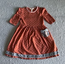 Matilda Jane Dress Girls Sz 6 Orange Polka Dot Fall Pocket Stretch