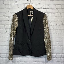 Mimi Chica Black Formal Jacket Light Blazer Womens Large Gold Sequin Sleeve