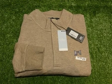 Travis Mathew Mens Cloud 1/4 Zip Sweatshirt NGLA Logo Portabella Beige Large