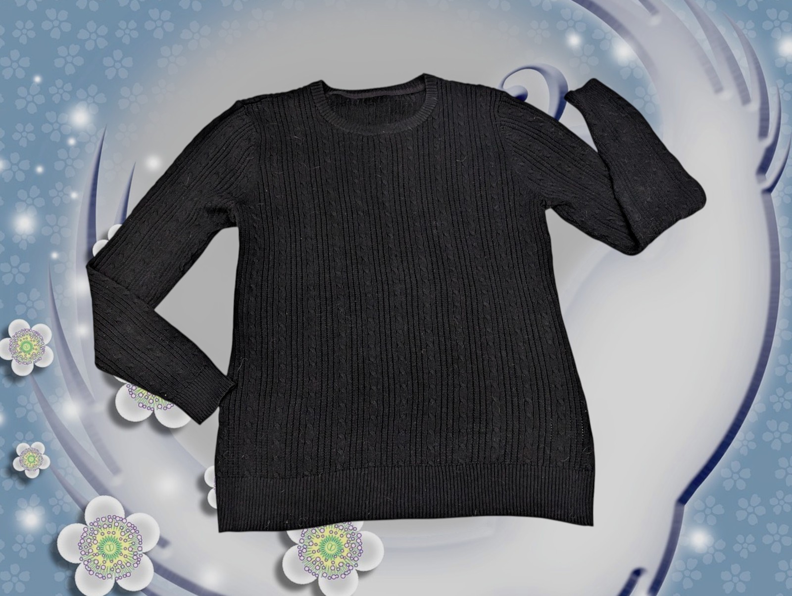 BASIC EDITIONS Solid Black Cable Knit PULLOVER Sw… - image 1