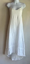 Krisa 100% Linen White Midi Tank Slip Dress XS Sundress Luxury Minimal Lagenlook