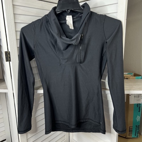 NEW BALANCE Women's Black 1/4 Zip Fold Over Collar Fitted Running Shirt Size XS