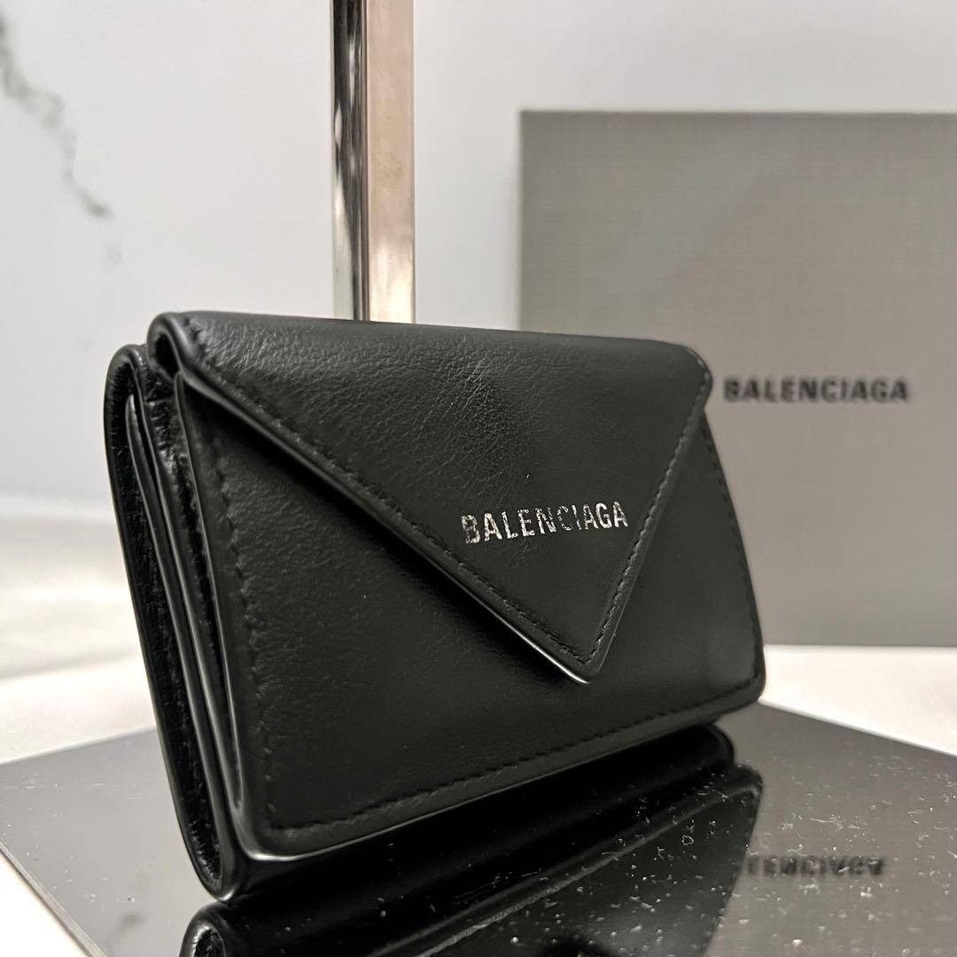◇Good condition◇ Balenciaga Paper Mini Wallet Folding Wallet Black x Silver