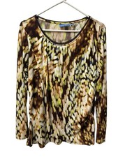 Simply Vera Wang Abstract Career Tunic Blouse Womens Large Long Sleeve Faux Wrap