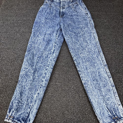 #ad Vintage Sunset Blues Jeans Womens 10 Blue High Waist Acid Wash Tapered Denim 80s $31.16