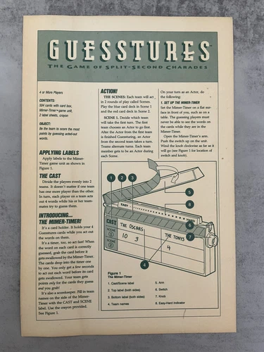 Vintage  Guesstures Replacement Instructions Milton Bradley 1990