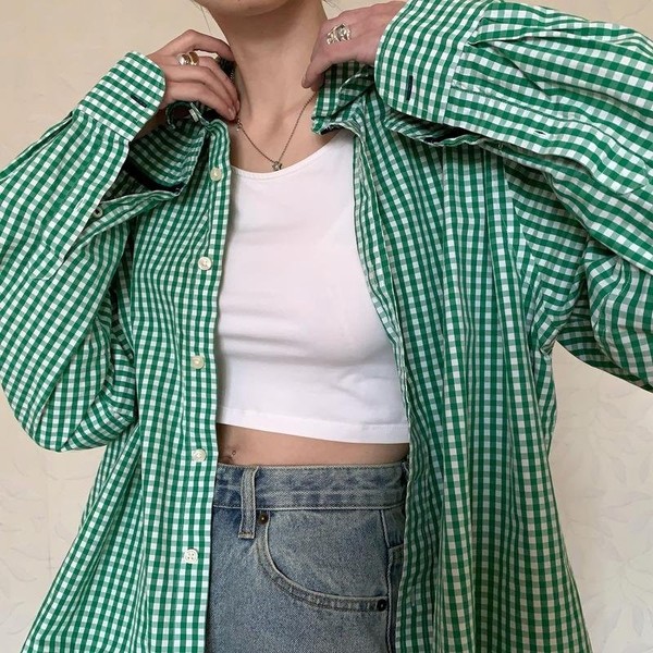 Women Charles Tyrwhitt Shirt Green Cotton XXL