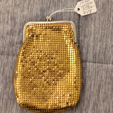 1950s Gold Metal Mesh Kisslock Coin Purse Wallet, Lined, Women's Formal