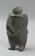 Vintage Signed Hand-Carved Green Verde Claro Soapstone Inuit Man Sculpture, NR