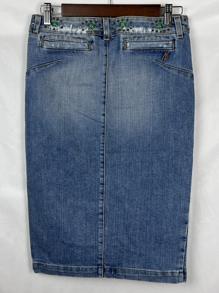Guess Marciano Rhinestone Embellished Waist Jean Pencil Midi Skirt NWT Sz 26 - Image 2 of 4