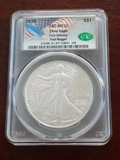 2025 Silver Eagle CAC MS 70 First Delivery Signed by CAC Founder PAUL NUGGET