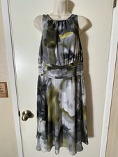 ANN TAYLOR Fit & Flare Dress SZ 12 Sleeveless Chiffon Lined Artsy Feminine