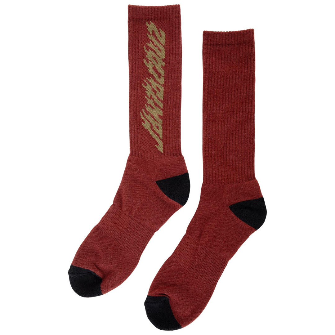 Solid Flame Strip Crew Socks - Maroon