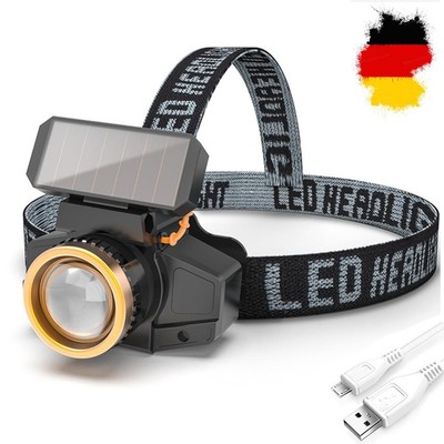 XPE LED Headlamp Sensor Headlight Solar + USB Rechargeable Head Lamp Work Light