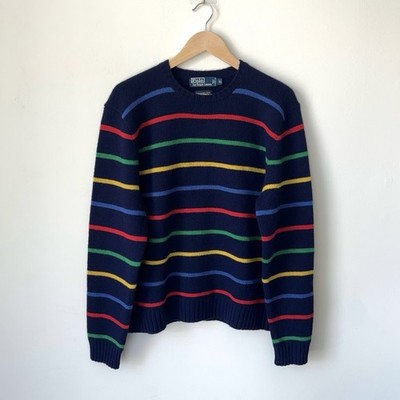 Vintage Polo Ralph Lauren 100% Lambswool Striped Sweater Men s XL Rainbow Wool