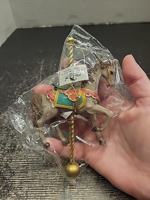 Kurt S Adler Classic Carousel Horse Green Red Saddle Goldtone Pole Ornament