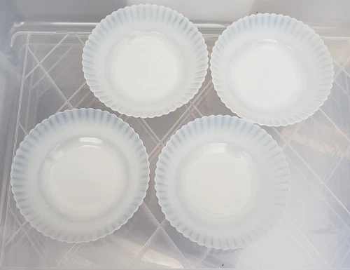 Macbeth Evans Petalware Monax (4) Cereal Bowls 5.75" White Opalescent Glass Ring