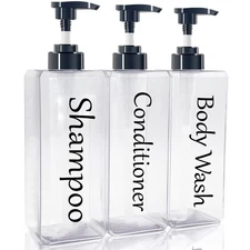 Shampoo and Conditioner Dispenser(Clear, Set of 3, 27oz)-Refillable &