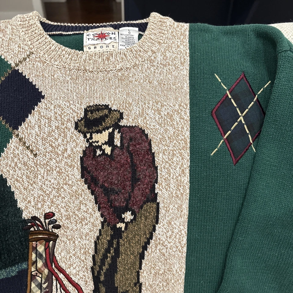 Suéter tejido de golf vintage de los años 90 Cotton Traders talla L Foto 2 de 4