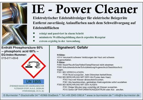 IE-Power Cleaner Ultra – 5 Liter Elektrolyt Zum Beizen Von Edelstahl, Für WIG/TIG-Schweißnähte