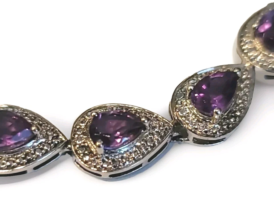 紫水晶手链纯银 17 石 Marcasites 全新 Safty Catch 7 1/2 — 第 4/4 张图片