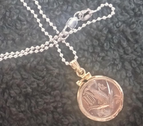 14K Weißgold Perlenkette 1mm Halskette / 14K G gerahmt mexikanisch 10c Münze Anhänger - Bild 2 von 18