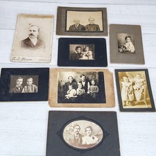 Antique 1900's Photographs on Hardboard LOT of 9 Children Family Adults Babies