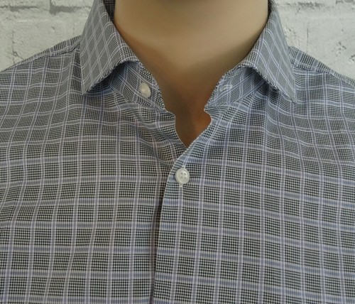 Camicia elegante Hugo Boss verde-blu vestibilità affilata abbottonata 17x32/33 100% cotone  - Foto 1 di 12