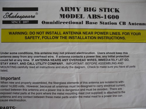SHAKESPEARE BIG STICK (INSTALLATION MANUAL ONLY)...........RADIO_TRADER_IRELAND. - Afbeelding 2 van 4