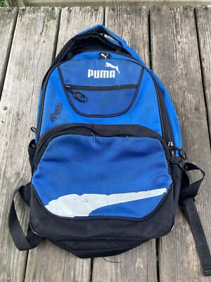 PUMA Blue, Black, White Backpack, 2 Straps, Zipper, Preowned.