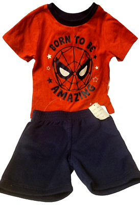 Spiderman Marvel 2-Pc Shorts & Top Born to Be Amazing Boys 12m NEW