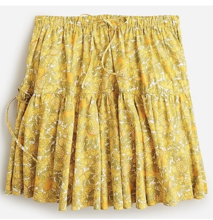 J. Crew Tiered Mini Skirt In Lemone Print/ Floral Yellow Sz XS NWT