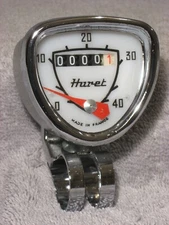 VINTAGE SCHWINN HURET SPEEDOMETER 0-40 MPH WHITE & GRAY BICYCLE SPEEDO HEAD NOS