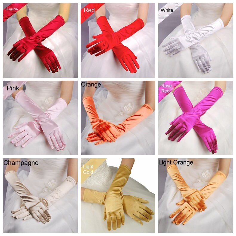 Guanti Lunghi In Raso Da Donna - Lunghezza Gomito, Colore Champagne, Per Serate E Eventi