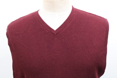 Vtg 90s Eddie Bauer XL Maroon Red Merino Wool V-Neck Rib Knit 