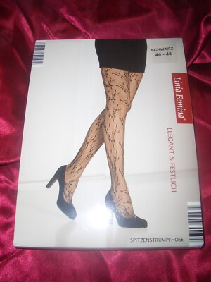 Linia Femina superedle Spitzen Strumpfhose Gr. 44-46 schwarz Tights OVP