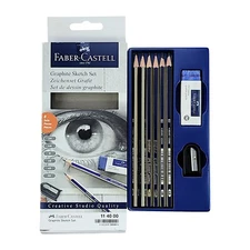 Faber-Castell Graphite Sketch Pencil, Set of 6, Sharpener & Eraser