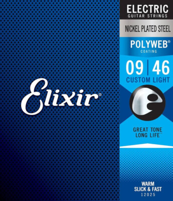 Elixir 12025 Polyweb maßgefertigte leichte Saiten für E-Gitarre 009 - 0,046 Rostschutz