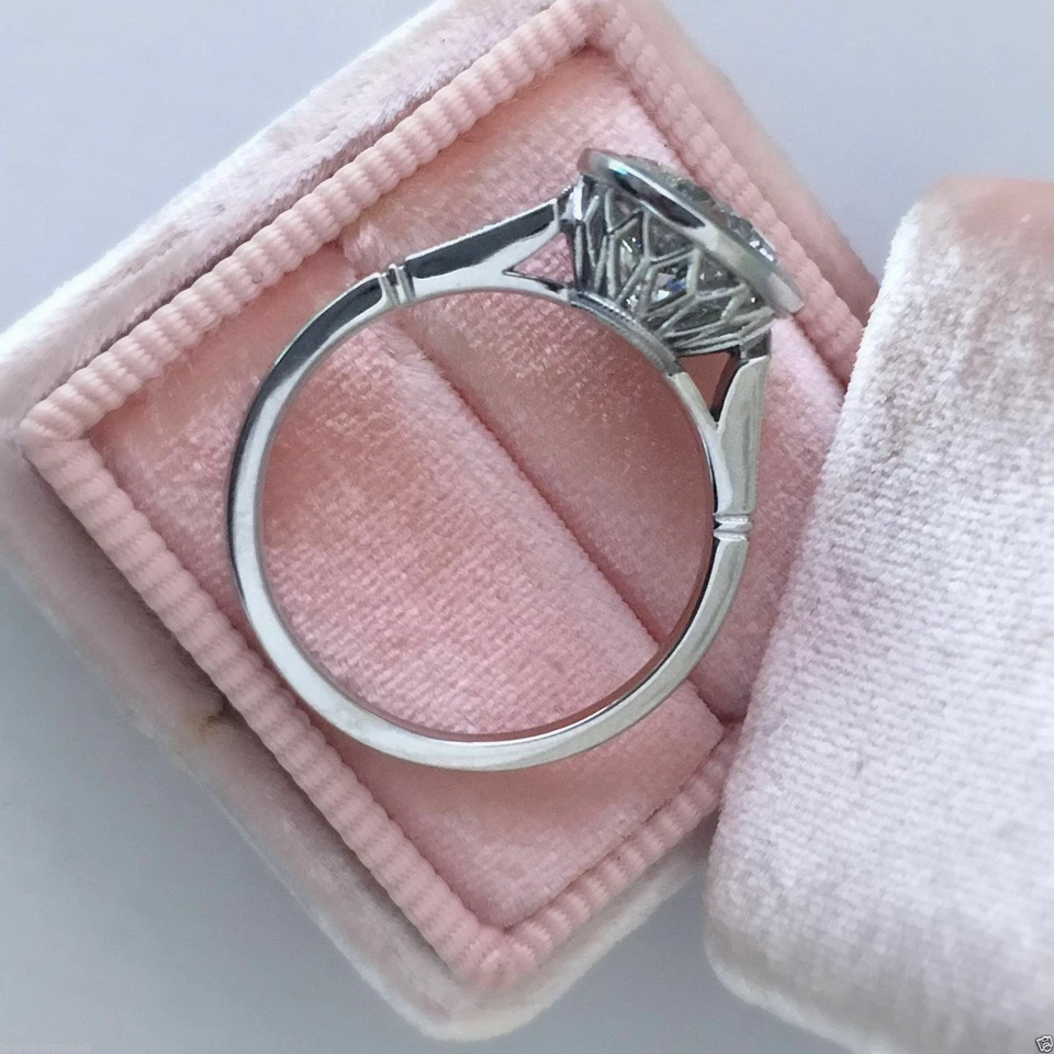 Anello lunetta matrimonio fidanzamento argento sterling 925 moissanite rotond... - Immagine 3 di 4